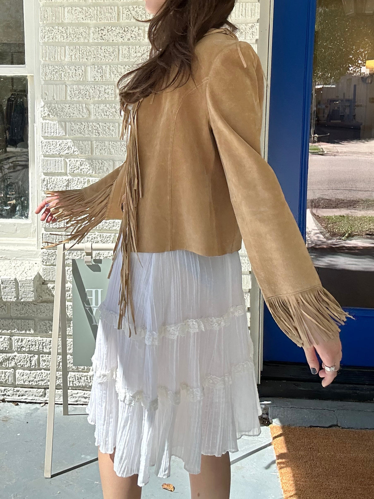 Cropped Tan Suede Fringe Jacket