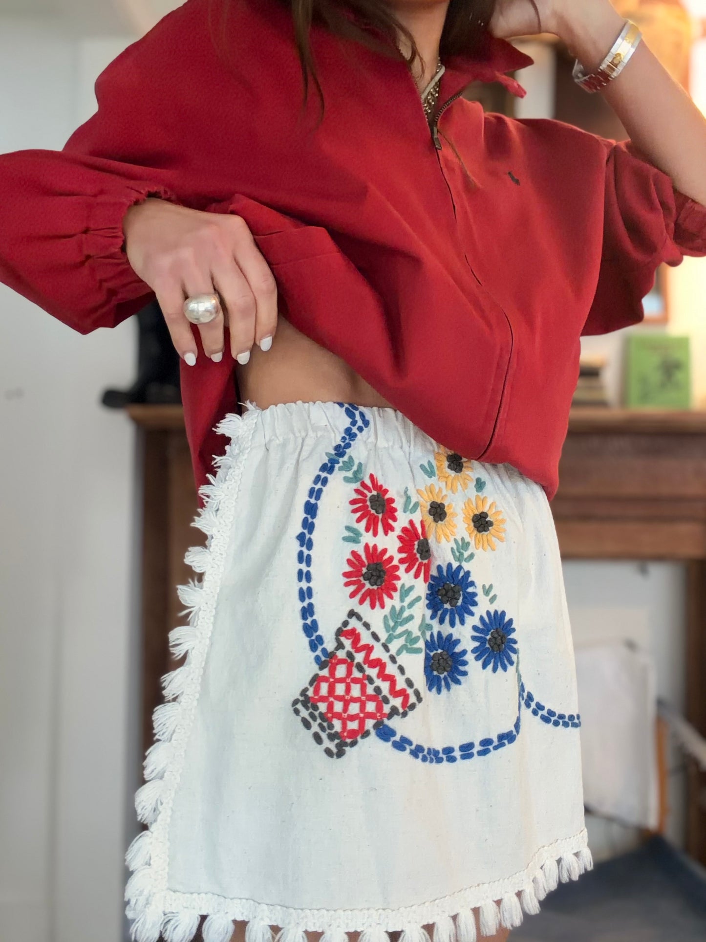 Hand Embroidered Picnic Mini Skirt