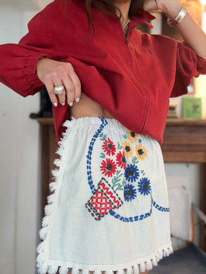 Hand Embroidered Picnic Mini Skirt