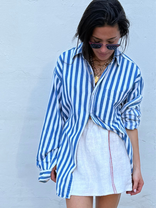 Blue and White Stripe Denim Shirt