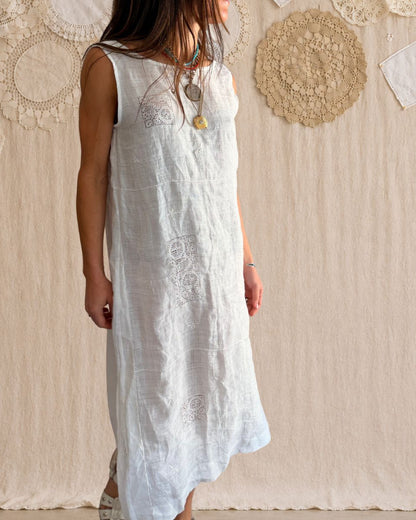 Gauzy Antique Linen Tablecloth Dress White