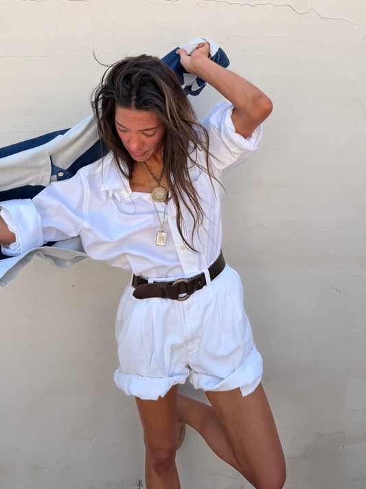 White Pleated Chino Shorts