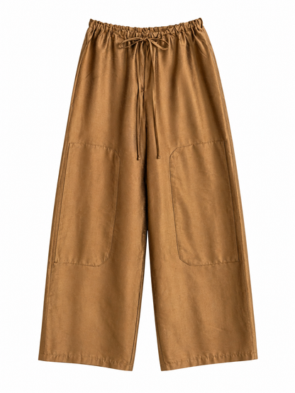 Dupioni Silk Drawstring Pants Golden Brown