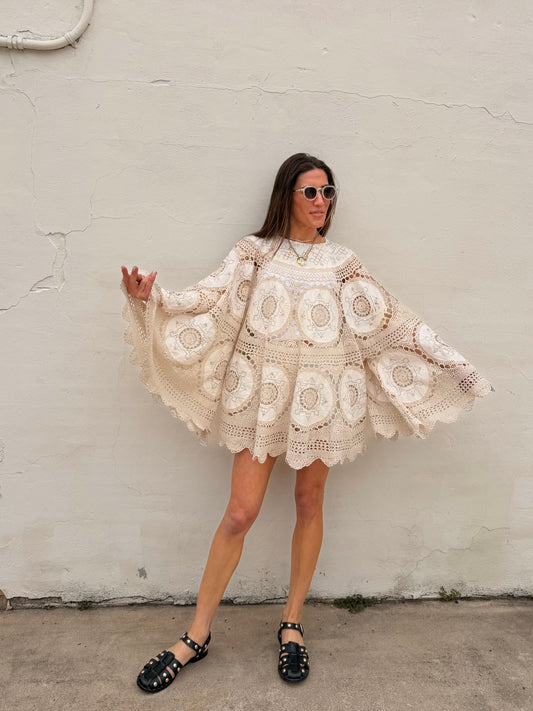Crochet Cape Dress Ecru