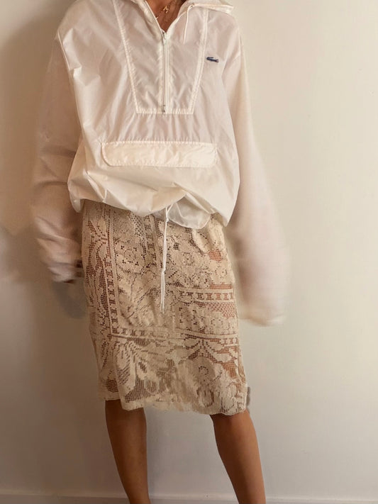 Lace Midi Skirt in Beige