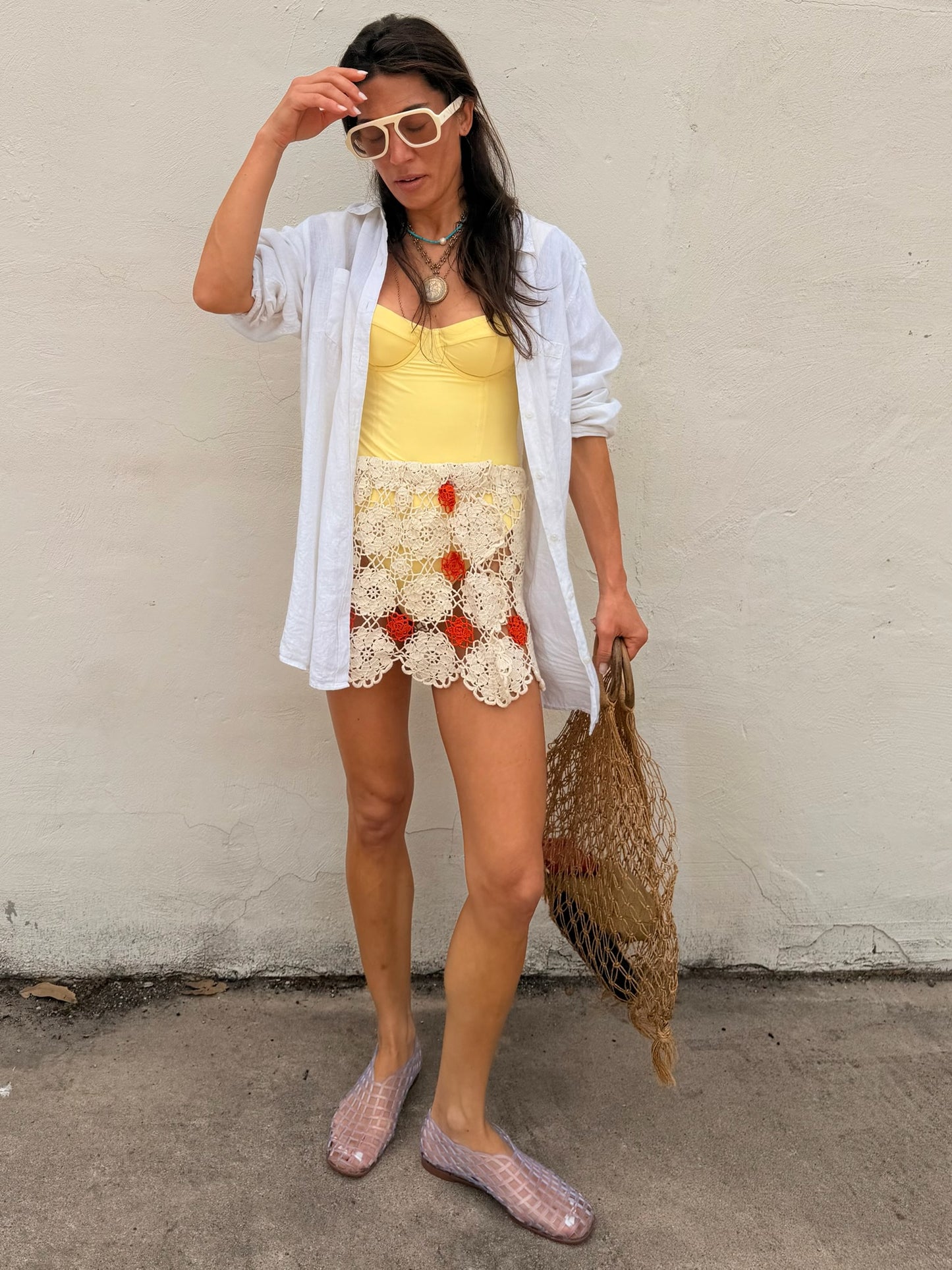 Orange and Ivory Crochet Mini Skirt
