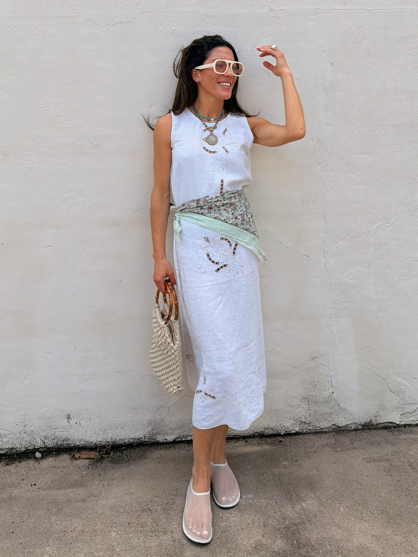 White Cutwork Midi Dress