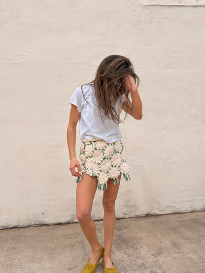 Green and Cream Crochet Fringe Mini