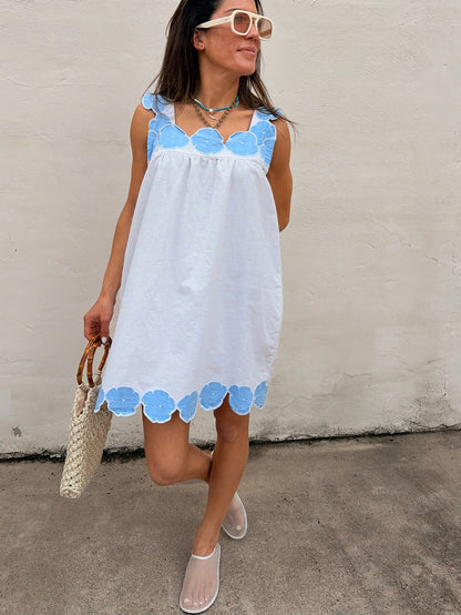 Blue Flower Trim Mini Dress
