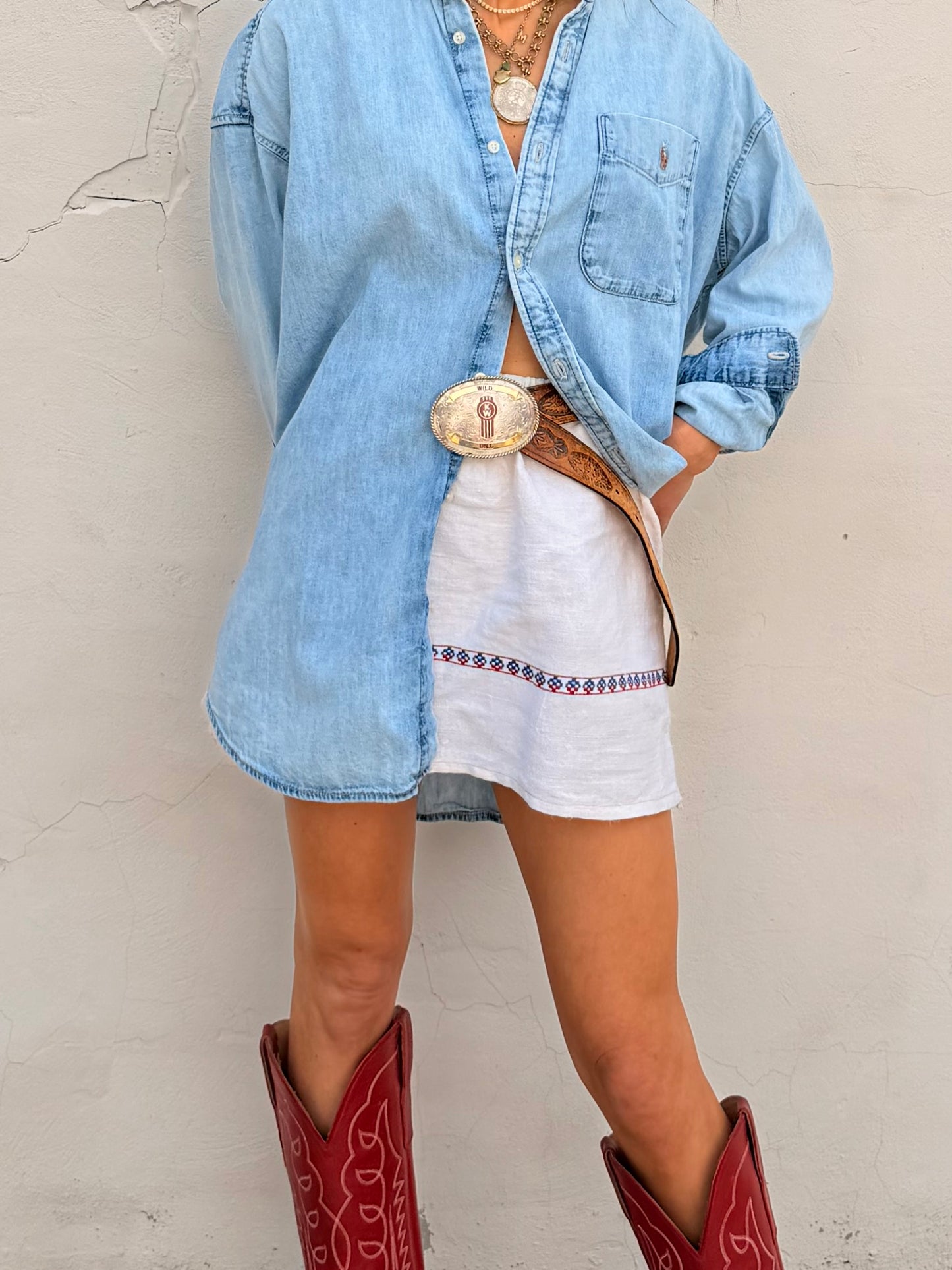 Antique Flax Red/Blue Embroidered Mini
