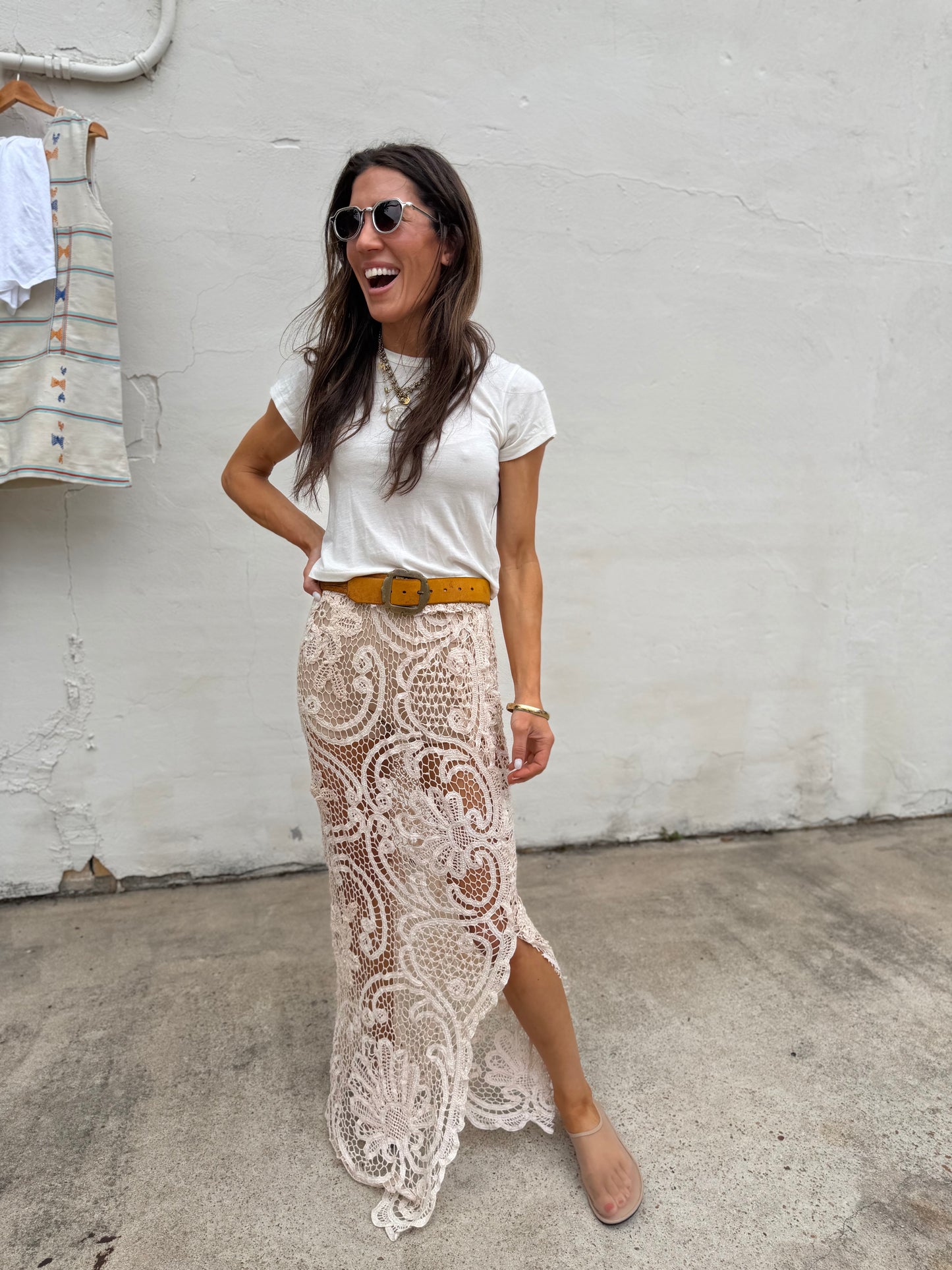 Beige Hand Crocheted Maxi