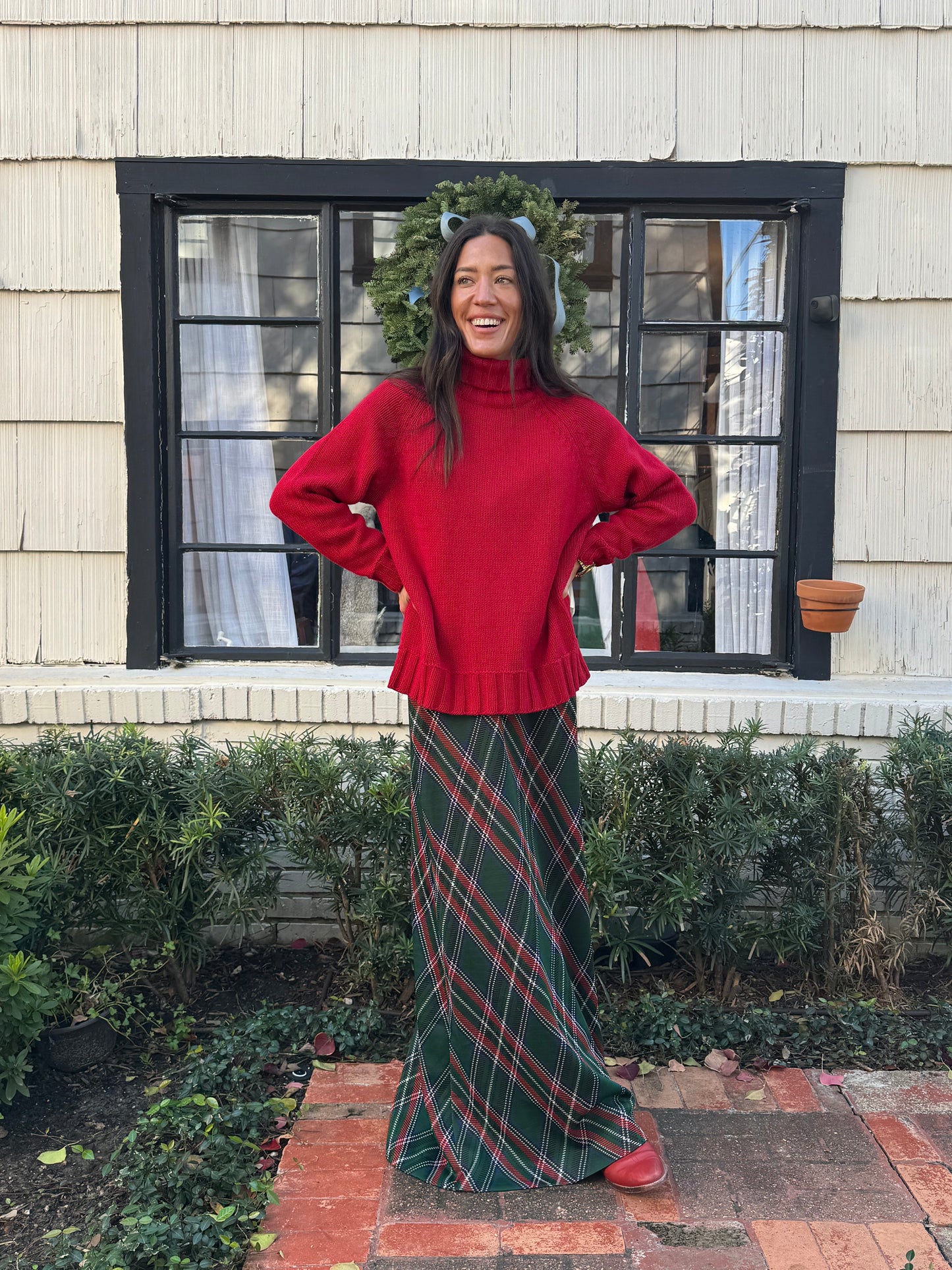 70s Green Tartan Stretch Maxi