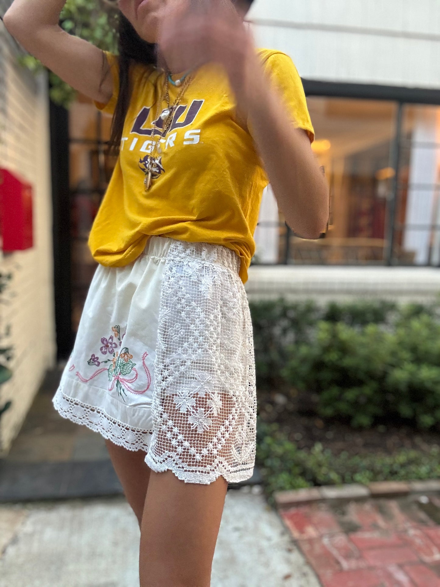 Embroidered Flowers and Lace Mini