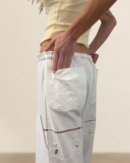 Reworked Antique Embroidered Linen Pants
