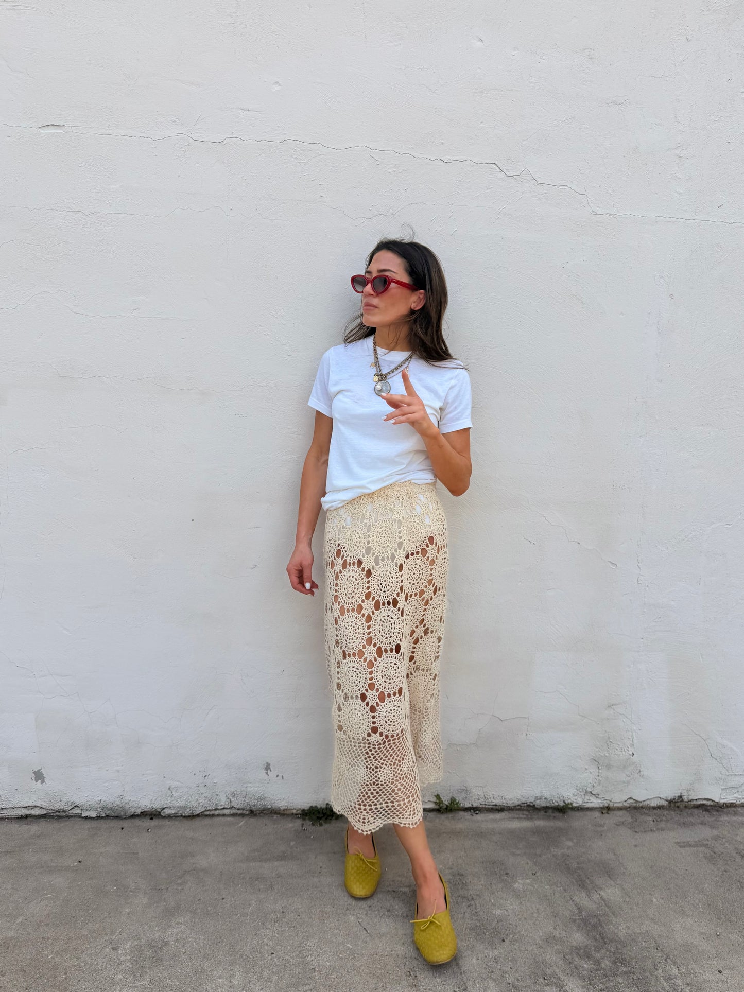 Crochet Midi Skirt Ivory