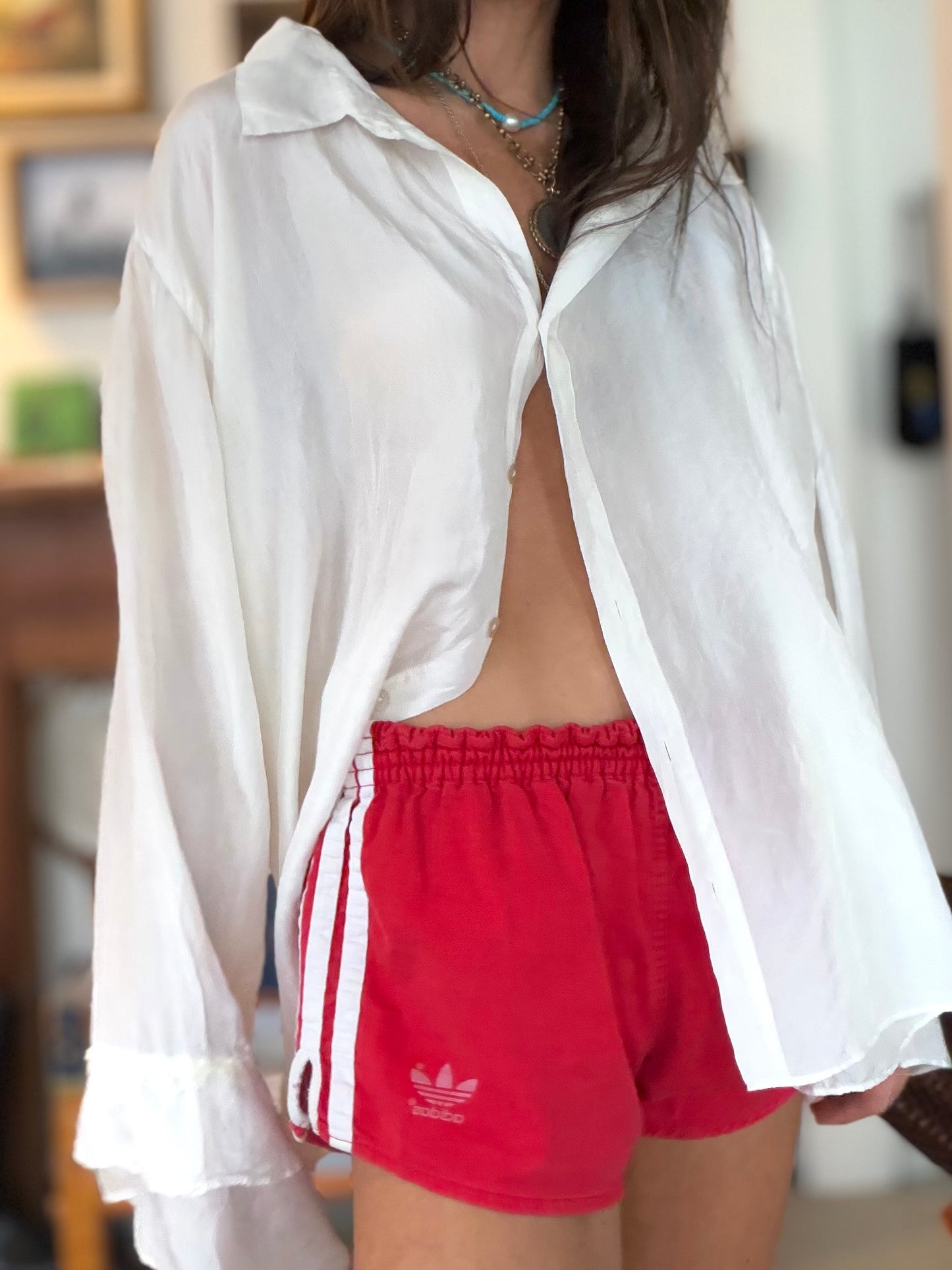 Vtg Adidas Cotton Trefoil Shorts Red