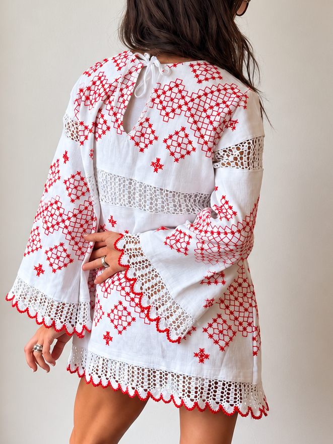 Hungarian Embroidered and Crochet Trim Mini Dress