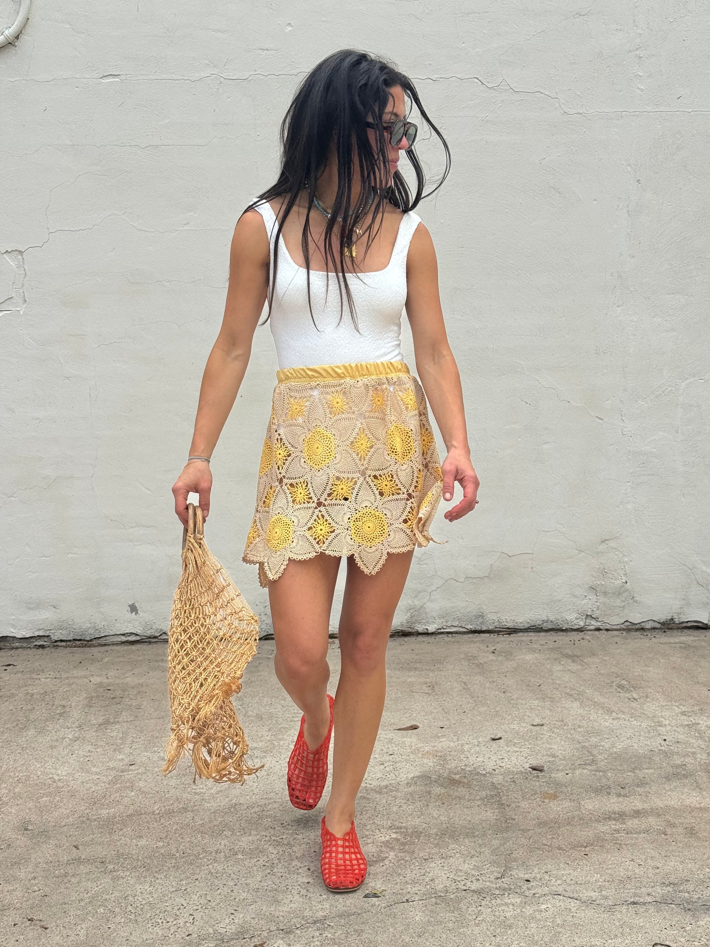Lace Tablecloth Mini Skirt Yellow/Tan