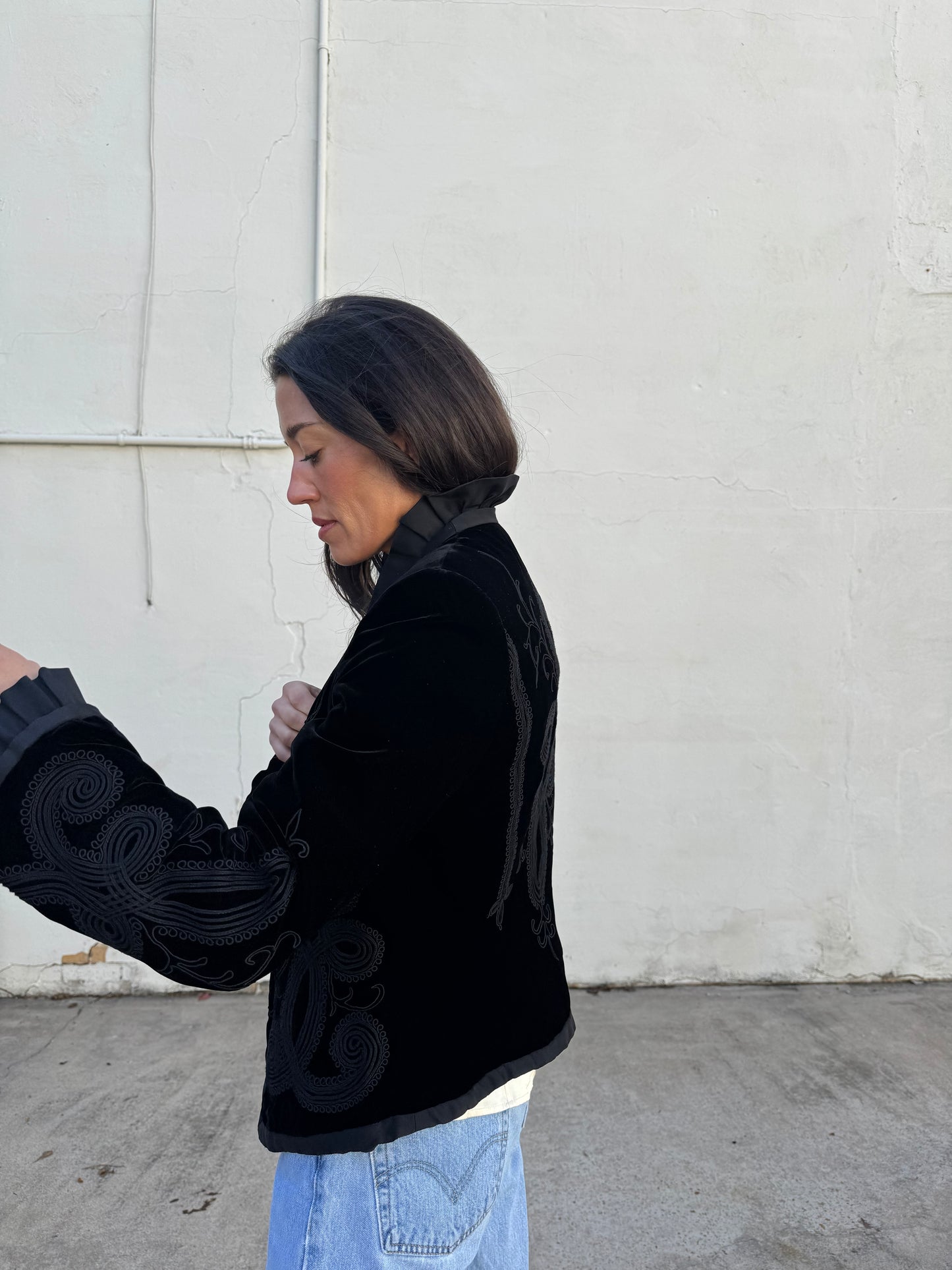 Black Velvet Soutache Jacket with Bell Sleeves