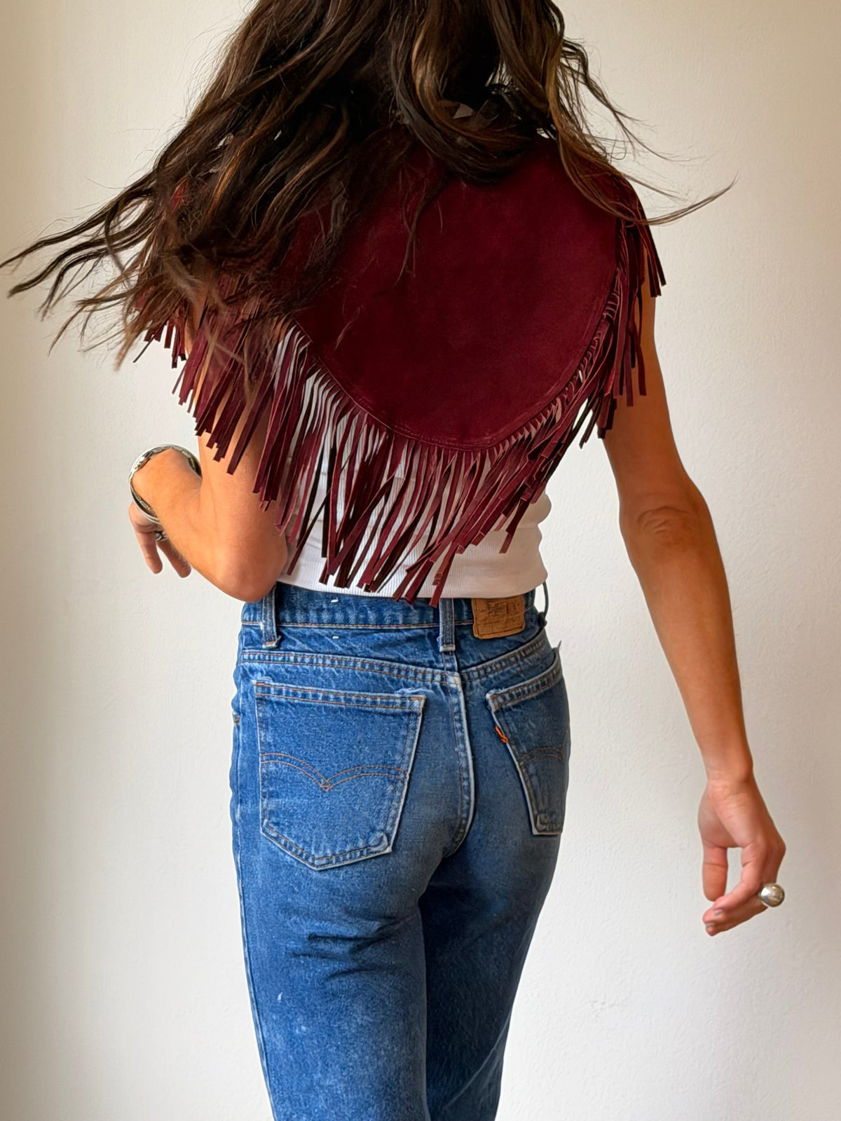 Burgundy Suede Fringe Capelet