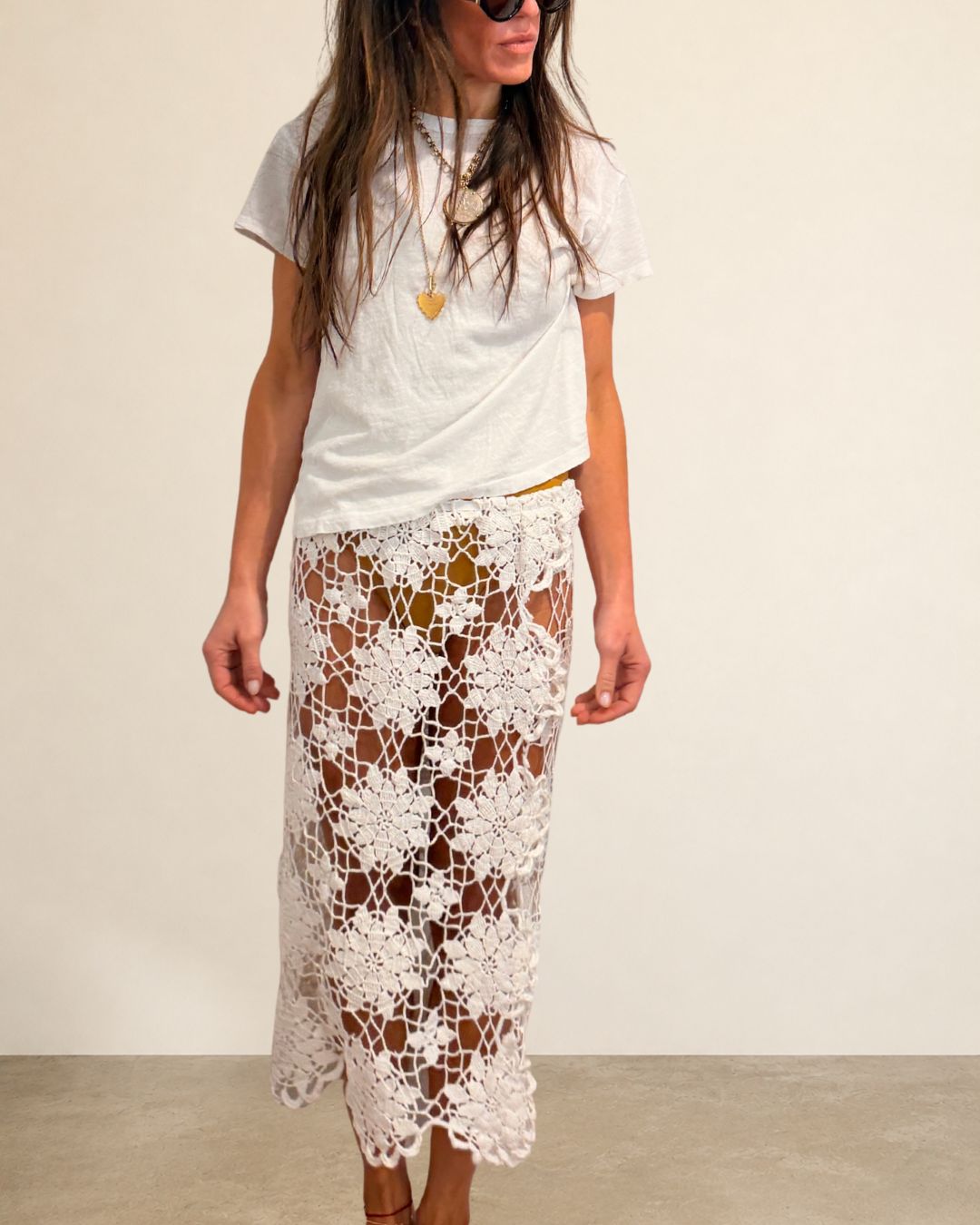Openwork Crochet Lace Midi Skirt