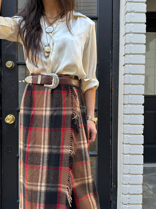 Fringe Wool Wrap Skirt