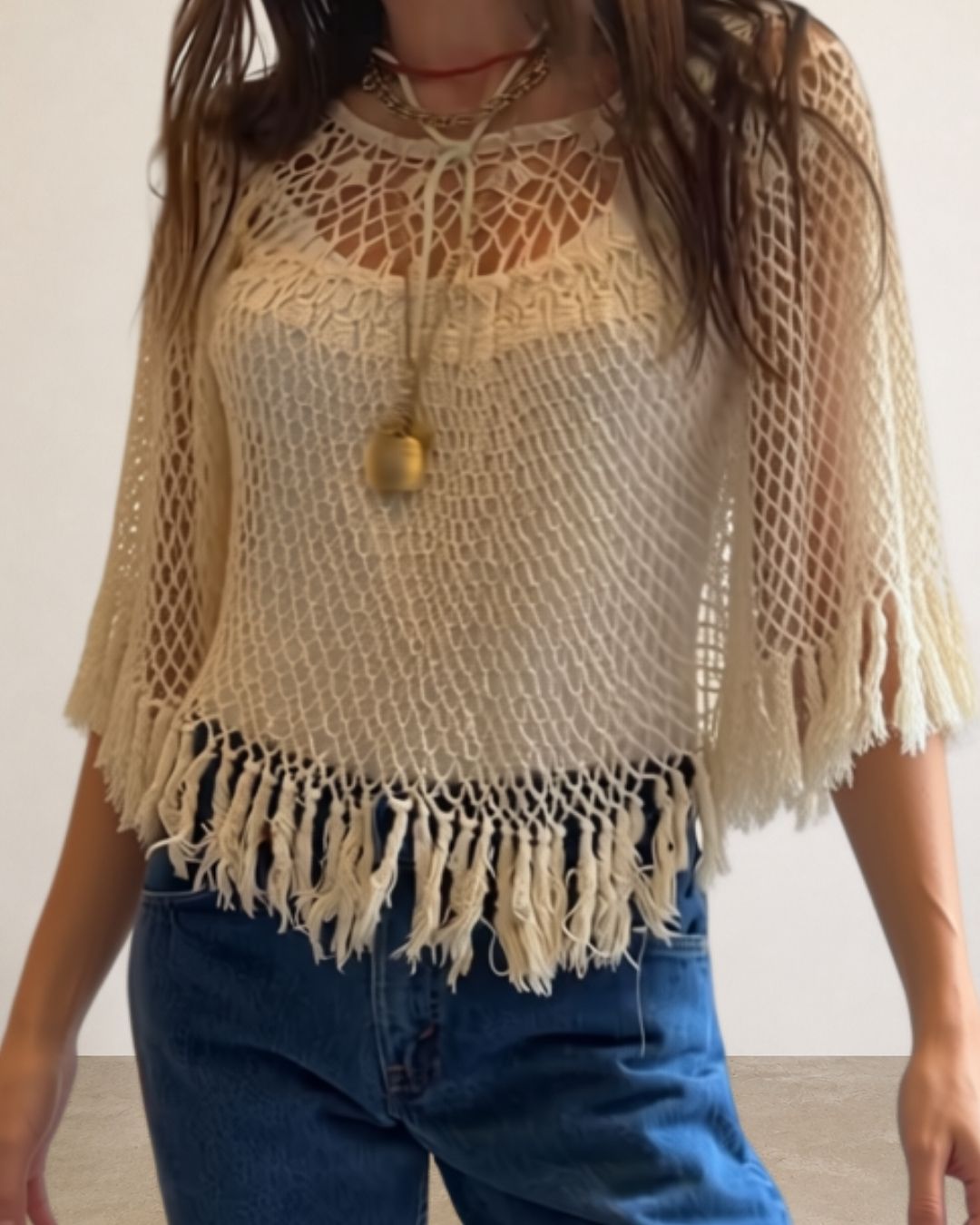 Hand Knit Crochet Cape Top