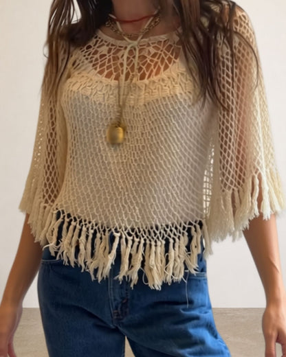 Hand Knit Crochet Cape Top