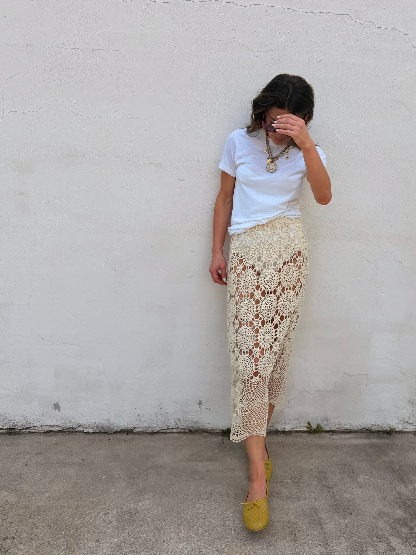 Crochet Midi Skirt Ivory