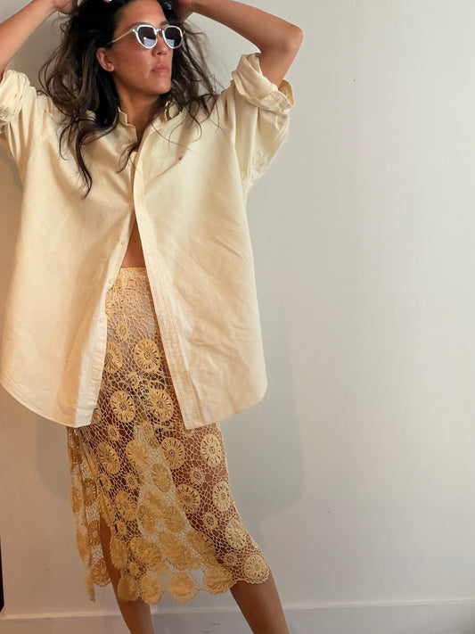 Yellow Lace Midi Skirt