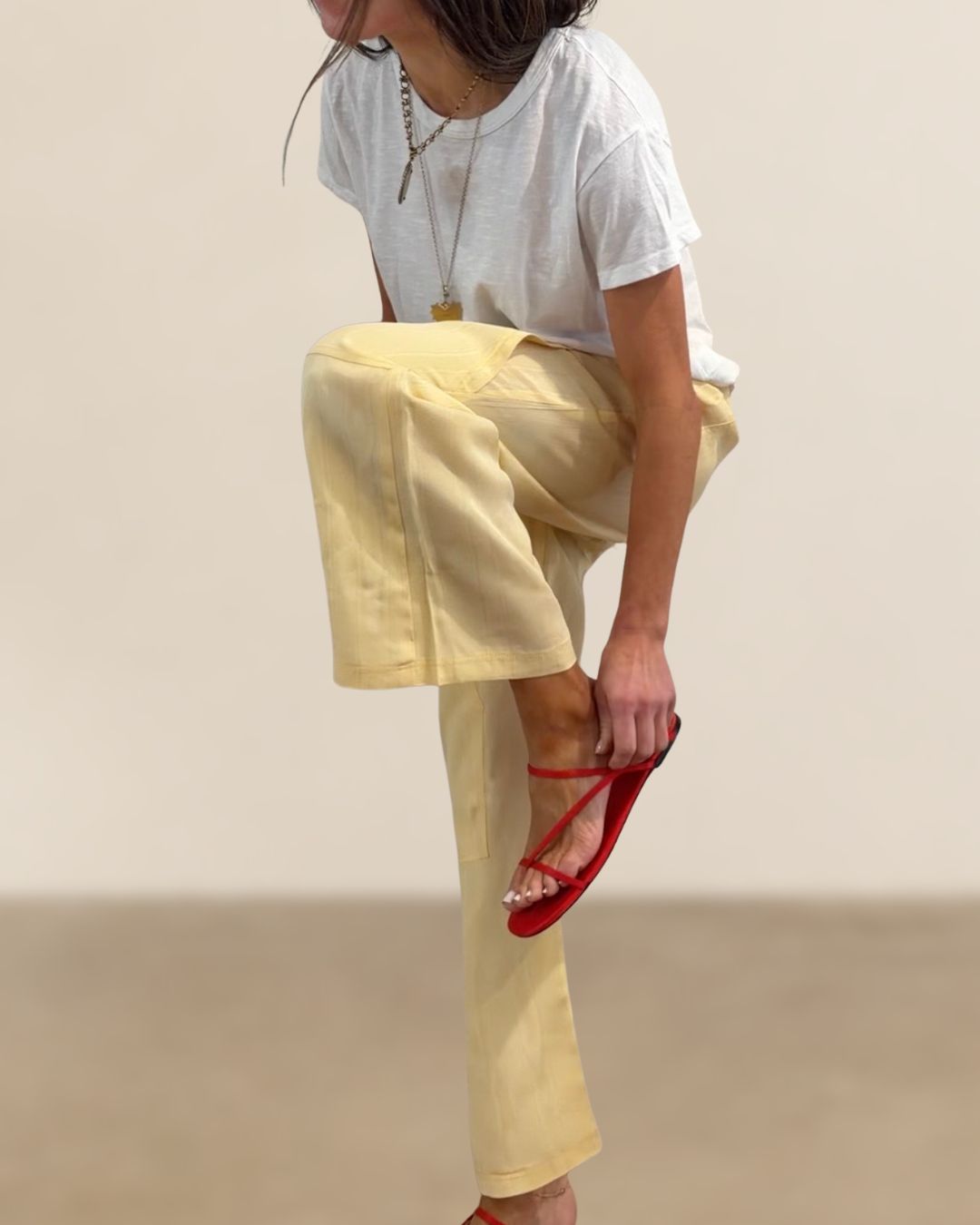 Reworked Silk Moire Cargo Pants Butter Yellow