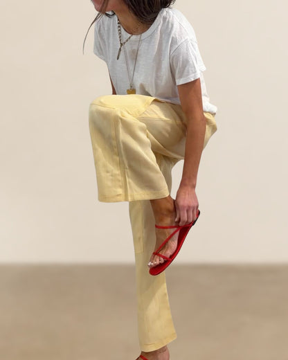 Reworked Silk Moire Cargo Pants Butter Yellow