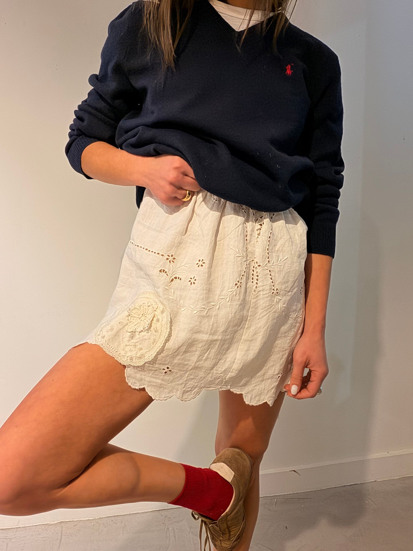 Cutwork Scalloped Mini Skirt