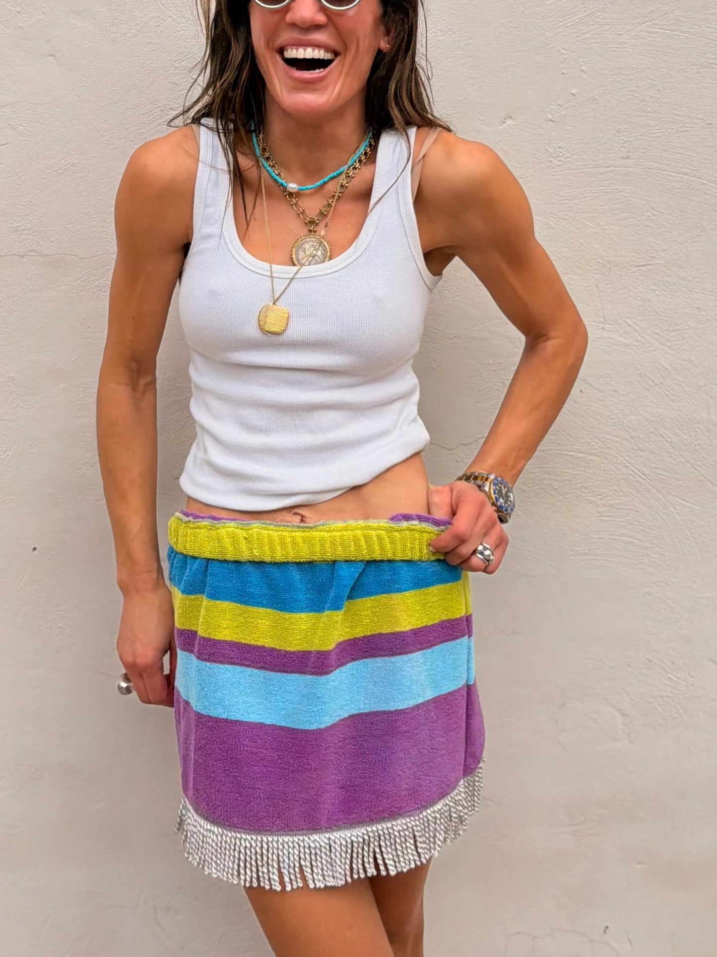 Vintage Stripe Towel Mini Skirt