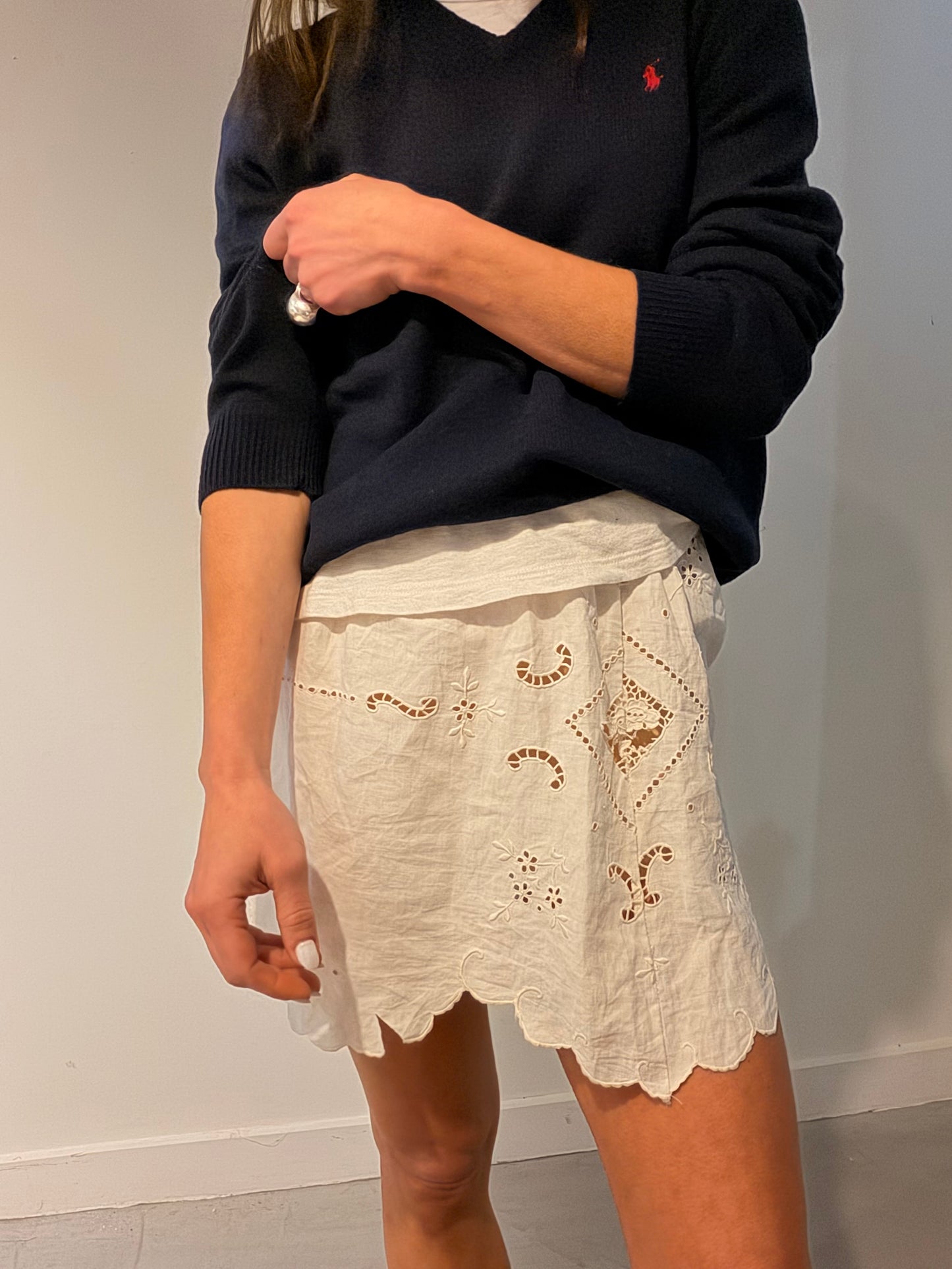 Cutwork Scalloped Mini Skirt