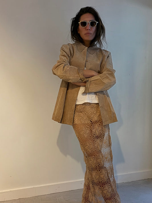 Beige Lace Crochet Maxi Skirt