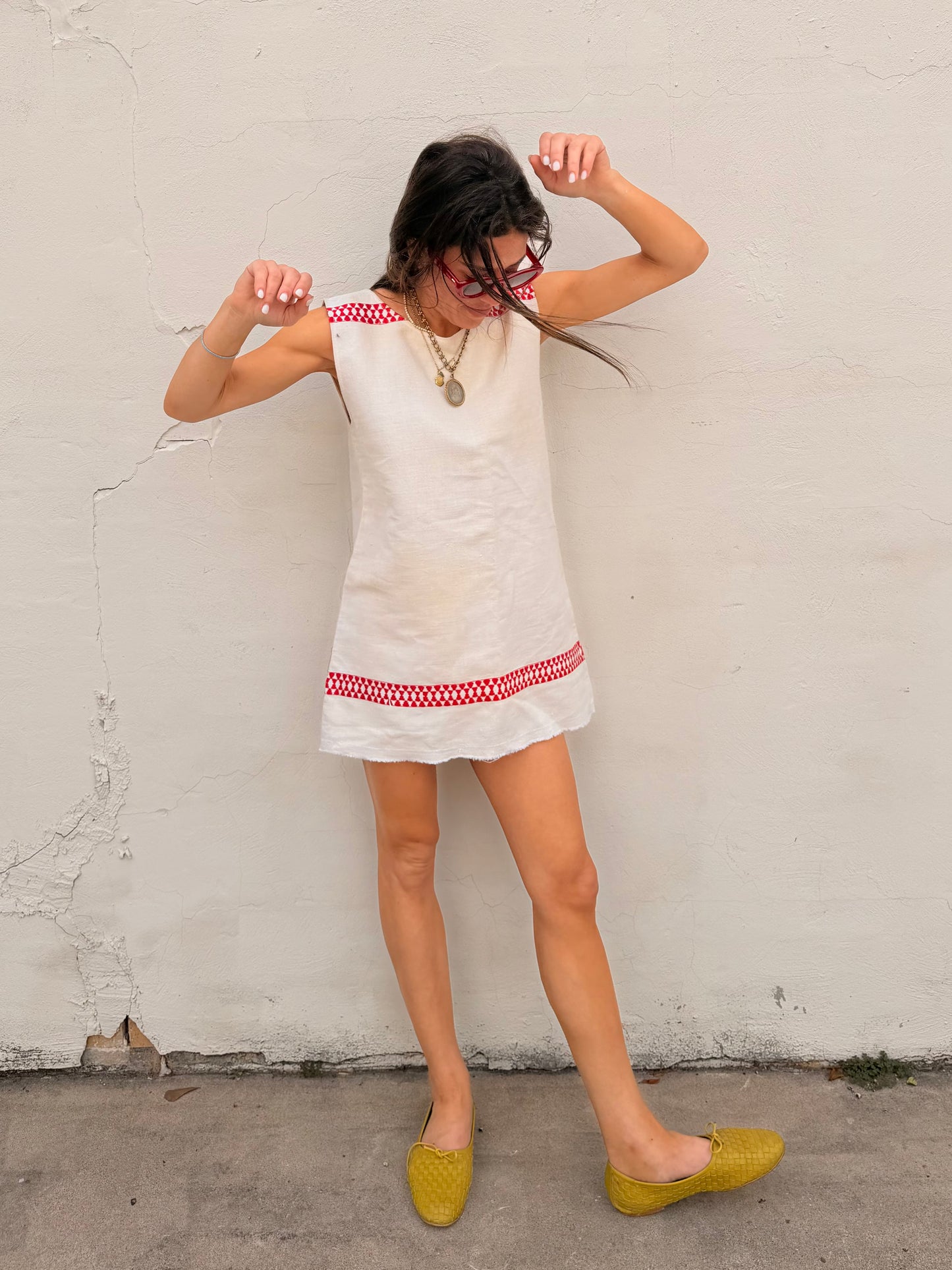 European Linen w/ Red Mini Dress