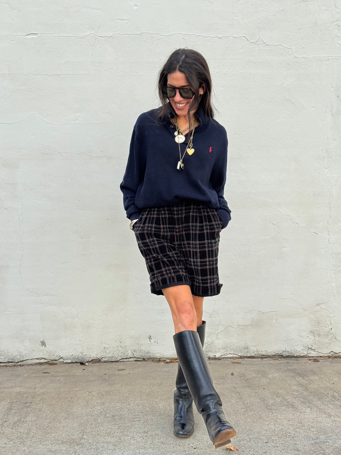 Plaid Corduroy Pleated Shorts