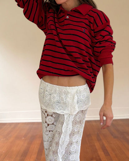 Crocheted Lace Midi Skirt with Fold Over
