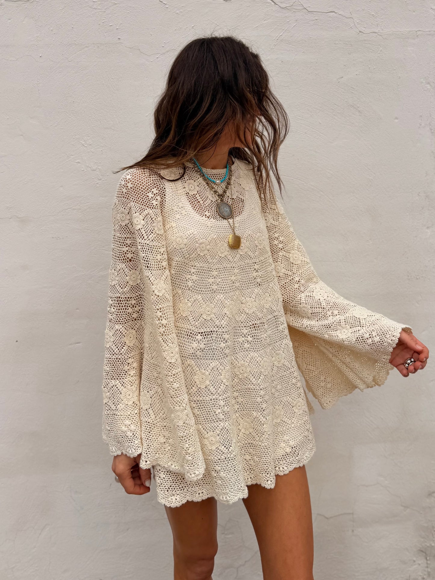 Crochet Bell Sleeve Tunic Dress
