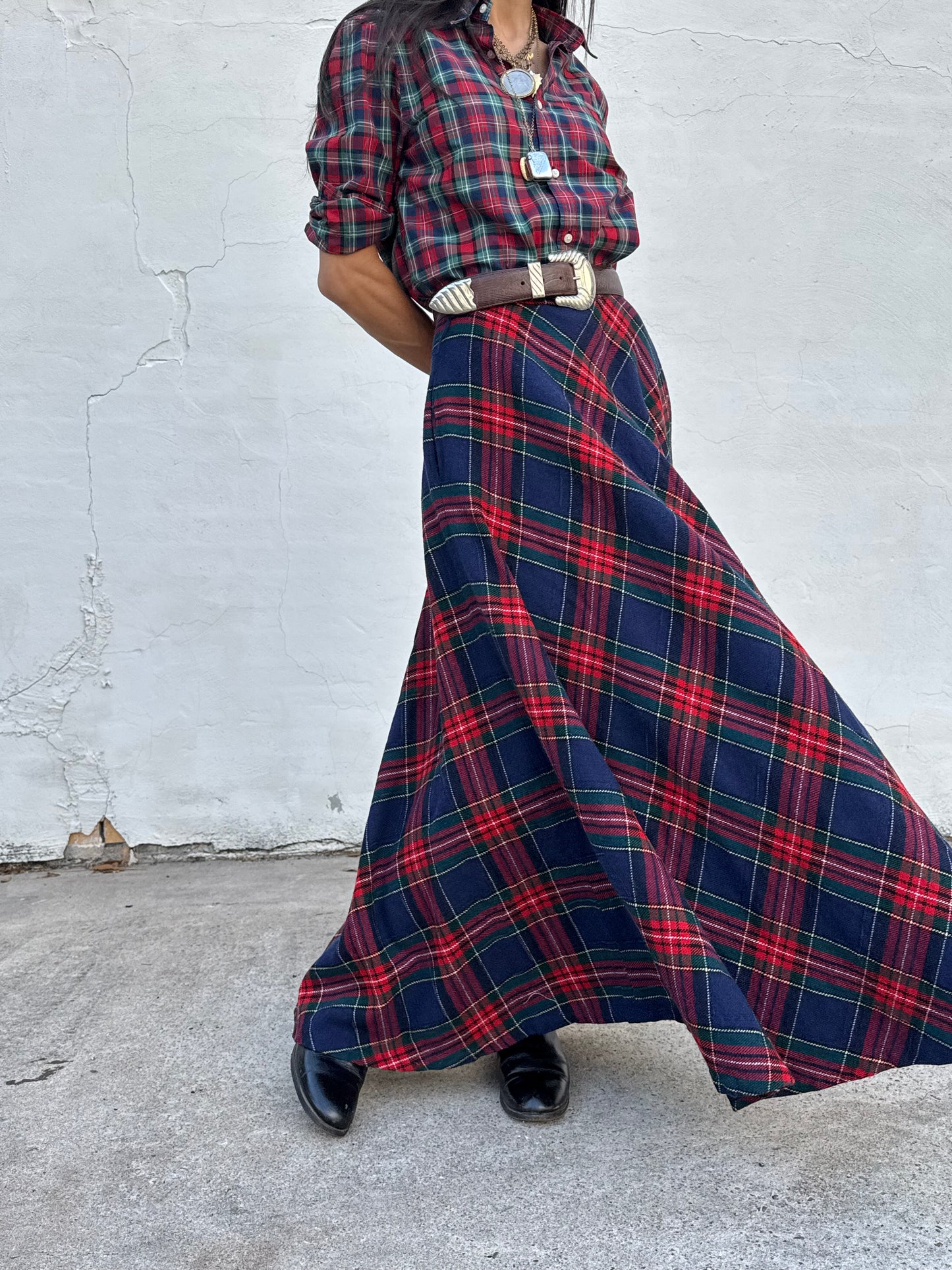 Blue and Red Wool Tartan Skirt