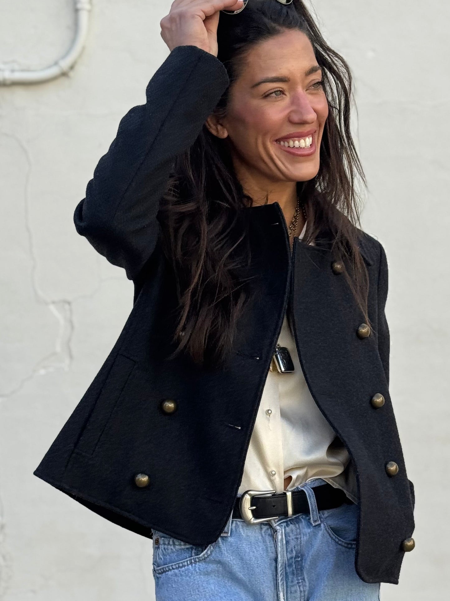 Charcoal Cropped Military Coat