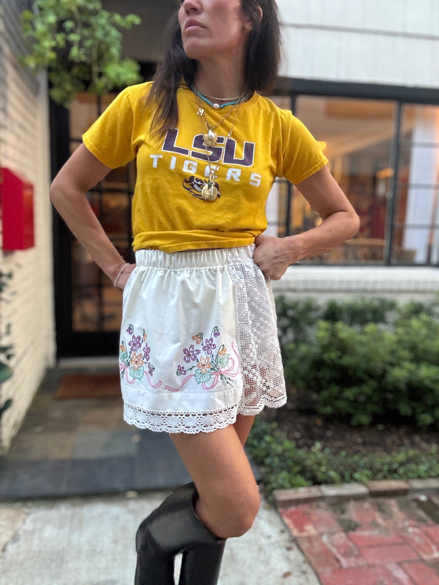Embroidered Flowers and Lace Mini