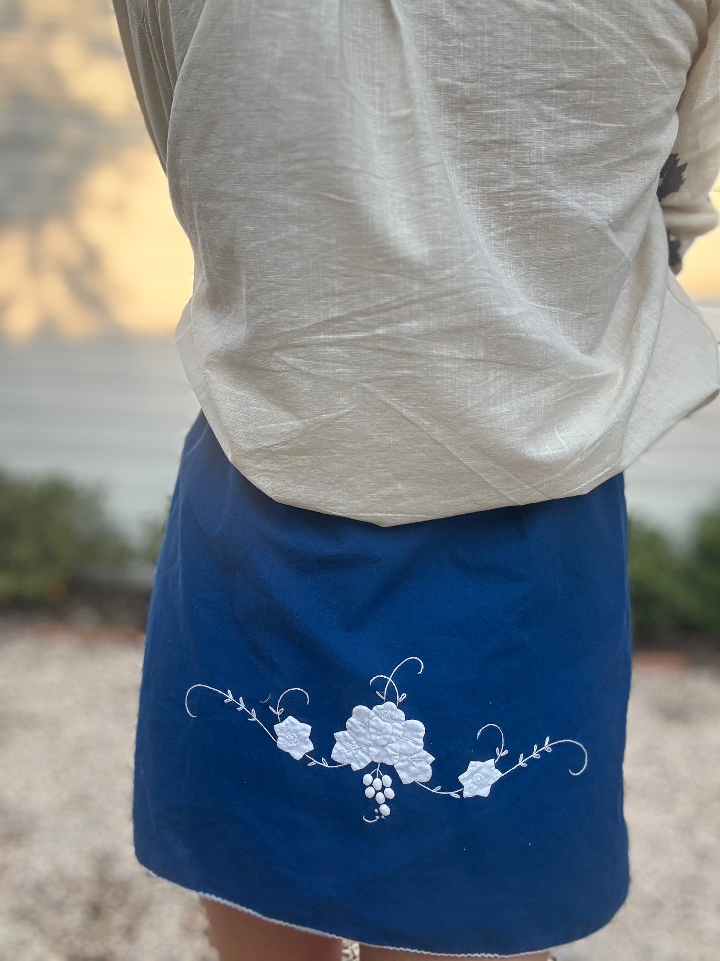 Vintage Blue and White Appliqué Mini Skirt
