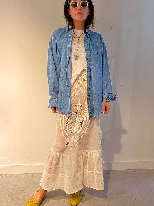 Net Embroidery Maxi Skirt with Flounce