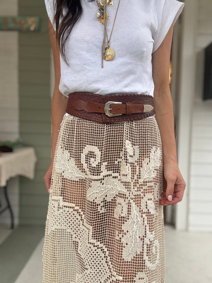 Lace Tablecloth Skirt Ecru