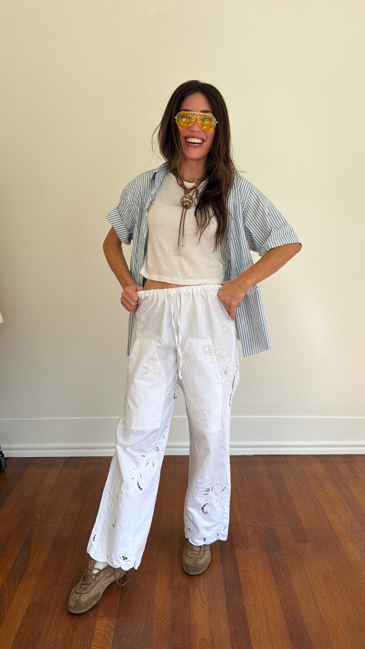 White Linen Lace Pants