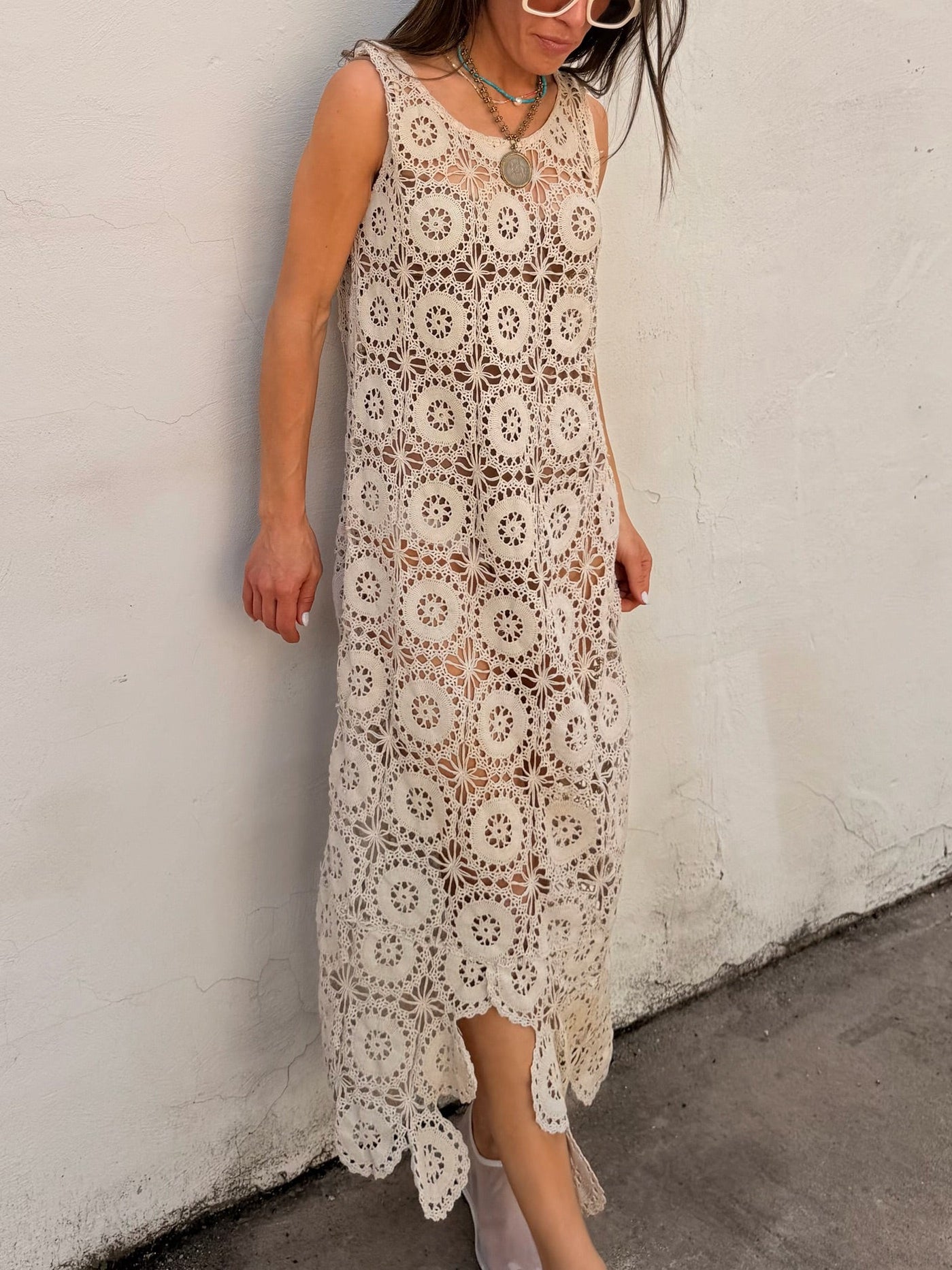 Sand Hand Crocheted Maxi Dress