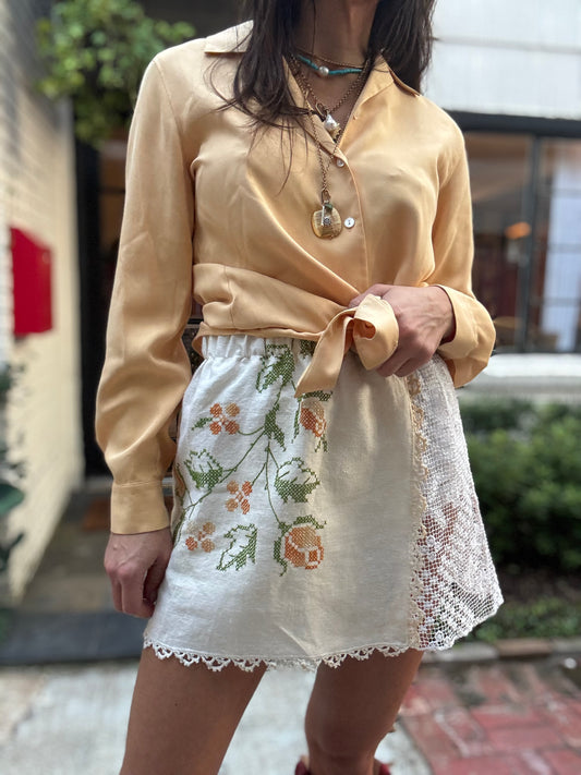 Cross-stitch and Lace Mini Yellow Floral