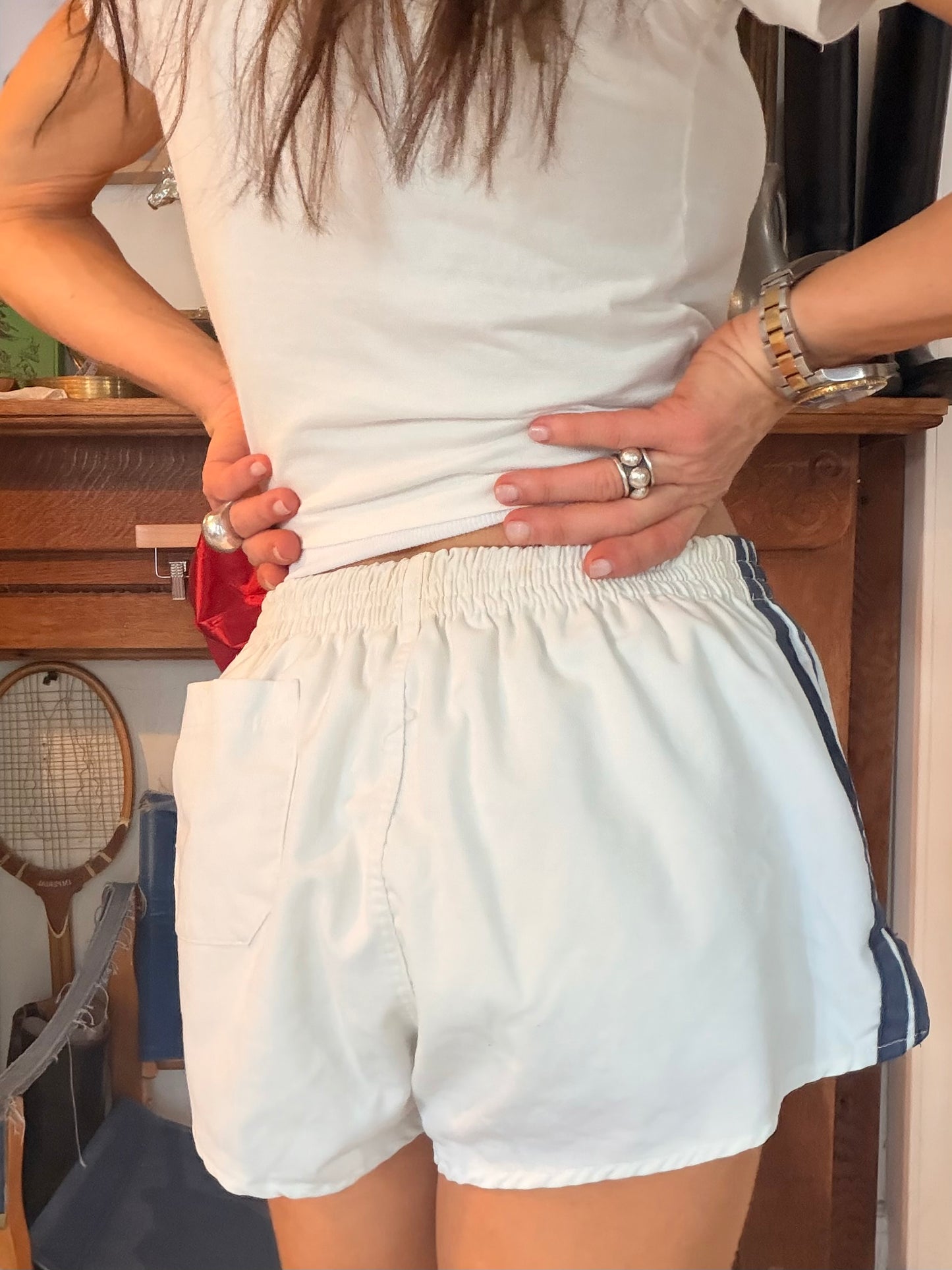 Vtg Adidas Cotton Trefoil Shorts White Navy